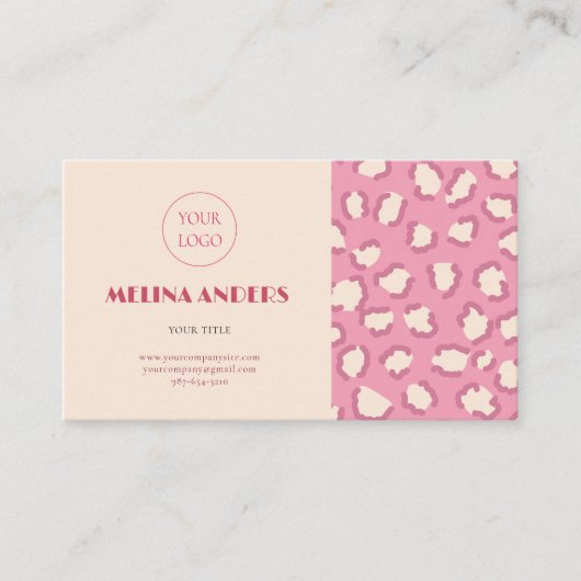 Rosa Retro Leopard Print Visitenkarte (Vorderseite)