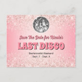 Rosa Retro Letzte Disco Bacheloretto Save the Date Postkarte (Vorderseite)