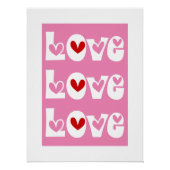 Rosa Retro-LIEBE-Typografie mit roten Herzen Poster (Vorderseite)