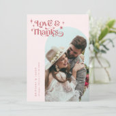 Rosa Retro-Liebe und Dank der White Arch-Hochzeit Dankeskarte (Stehend Vorderseite)