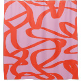 Rosa Retro-Linien Moderne Abstrakte Pinselformen a Duschvorhang (Vorderseite)