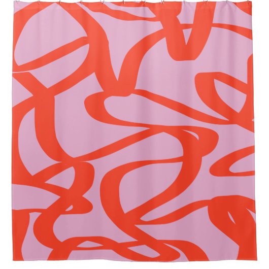 Rosa Retro-Linien Moderne Abstrakte Pinselformen a Duschvorhang (Vorderseite)