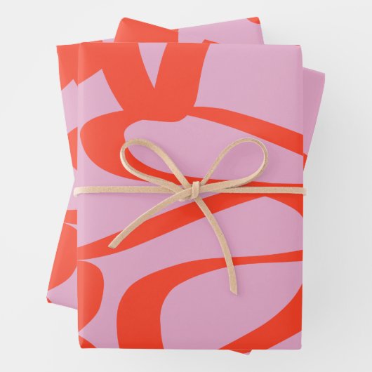 Rosa Retro Linien Moderne Abstrakte Pinselformen Geschenkpapier Set (Beispiel)