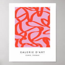 Rosa Retro Linien Moderne Abstrakte Pinselformen Poster