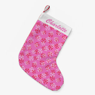 Rosa Retro Mid Mod Atom-Muster Personalisiert Kleiner Weihnachtsstrumpf