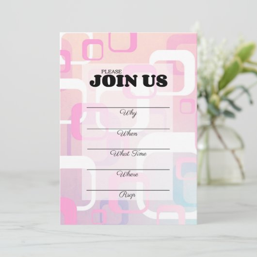 Rosa Retro Mitte des Jahrhunderts Moderne Fülle in Einladung (Stehend Vorderseite)