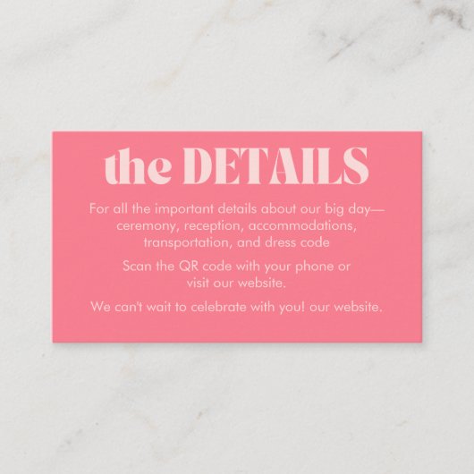 Rosa Retro Modernes Foto Hochzeitskarte Begleitkarte (Vorderseite)