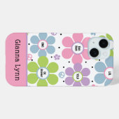 Rosa Retro-Monogramm mit Blumenpower Case-Mate iPhone Hülle (Rückseite (Horizontal))