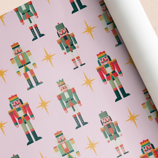 Rosa Retro-Nussknacker-Weihnachten Geschenkpapier