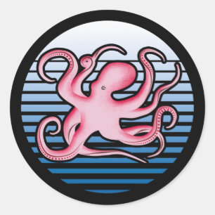Rosa Retro Octopus Runder Aufkleber