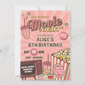 Rosa Retro Outdoor Movie Night Birthday Girl Einladung (Vorderseite)