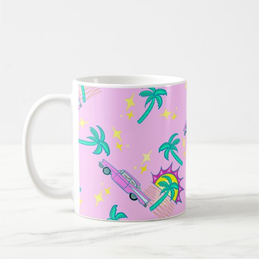 rosa retro Palmen und Auto Kaffeetasse (Links)