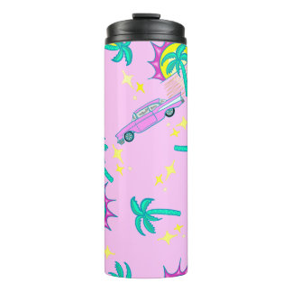 rosa retro Palmen und Auto Thermosbecher