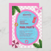 Rosa Retro Puppenpool Geburtstagsparty Einladung (Vorne/Hinten)