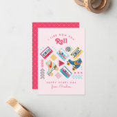 Rosa Retro Rollerskate Klasse Valentine Mitteilungskarte (Vorderseite/Rückseite Beispiel)