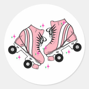 Rosa Retro-Rollschuhe Runder Aufkleber