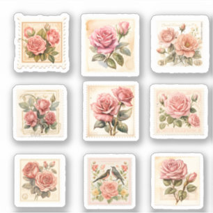 Rosa Retro Rose Valentinstag Niedliche Briefmarke Aufkleber