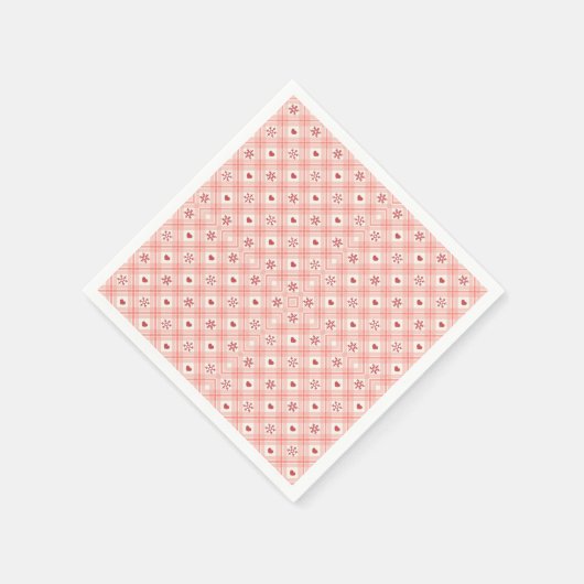 Rosa Retro-Schneeflocke und Herz Nahtloses Muster Serviette (Ecke)