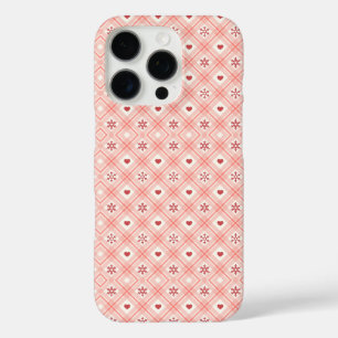 Rosa Retro-Schneeflocken und Herzmuster iPhone 16 Pro Hülle
