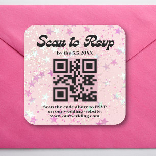 rosa retro-schrift rsvp qr code hochzeit quadratischer aufkleber