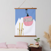 Rosa Retro Skilift Berg Wandteppich Mit Holzrahmen (Schlafzimmer)