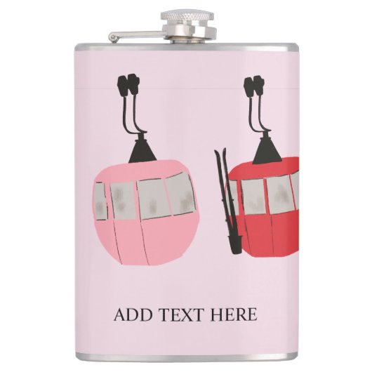 Rosa Retro Skilift Gondelbahn Skiverleih Flachmann (Vorderseite)