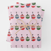 Rosa Retro Skilift Illustration Skier Geschenkpapier Set (Beispiel)