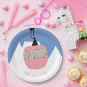 Rosa Retro Skilift Skipass Berg Pappteller (Party)