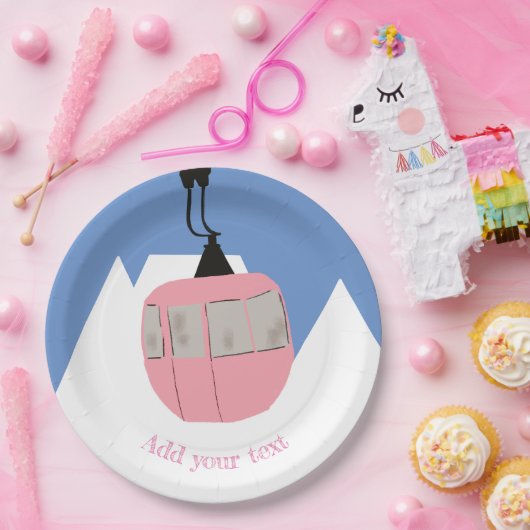 Rosa Retro Skilift Skipass Berg Pappteller (Party)