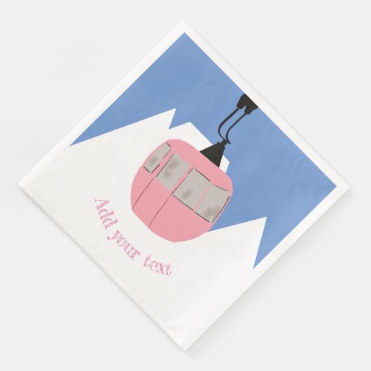 Rosa Retro Skilift Skipass Berg Serviette (Ecke)