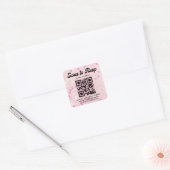 Rosa Retro-Skript uAwg qr Code Hochzeit Quadratischer Aufkleber (Umschlag)