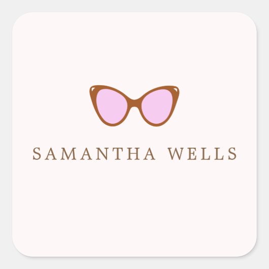 Rosa Retro-Sonnenbrille Personalisiert Quadratischer Aufkleber (Vorderseite)