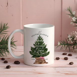 Rosa Retro-Spaß Vintage-Bauernhof-Frisch-Baum-Mono Kaffeetasse