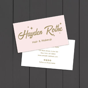 Rosa Retro Stars Script Makeup und Haarstil Visitenkarte