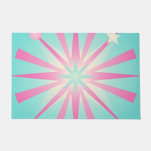 Rosa Retro-Sternenexplosion Glühen Fußmatte (Vorderseite)