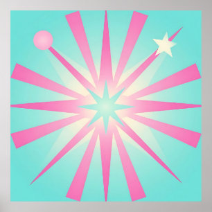 Rosa Retro-Sternenexplosion Glühen Poster