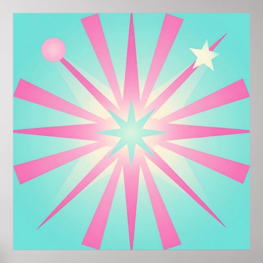 Rosa Retro-Sternenexplosion Glühen Poster (Vorne)