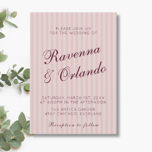 Rosa Retro-Streifen Burgunder-Wein-Hochzeit Einladung