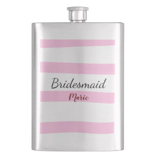 Rosa Retro-Streifen, personalisierte Brautjungfer Flachmann