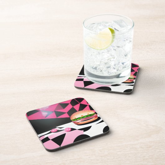 Rosa Retro Style Hamburger Getränkeuntersetzer (Rechte Seite)