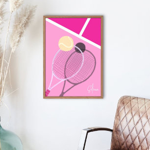 Rosa Retro-Tennis-Hartplatz-Star Custom-Signatur Poster