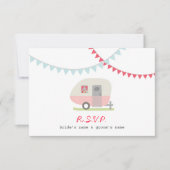 Rosa Retro Trailer & Bunting RSVP Karte (Vorderseite)