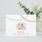 Rosa Retro Trailer & Bunting RSVP Karte (Stehend Vorderseite)
