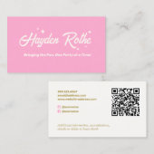 Rosa Retro Typografie QR Code Visitenkarte (Vorne/Hinten)