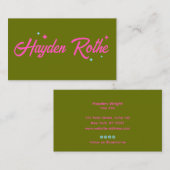 Rosa-Retro-Typografie-Sterne Visitenkarte (Vorne/Hinten)