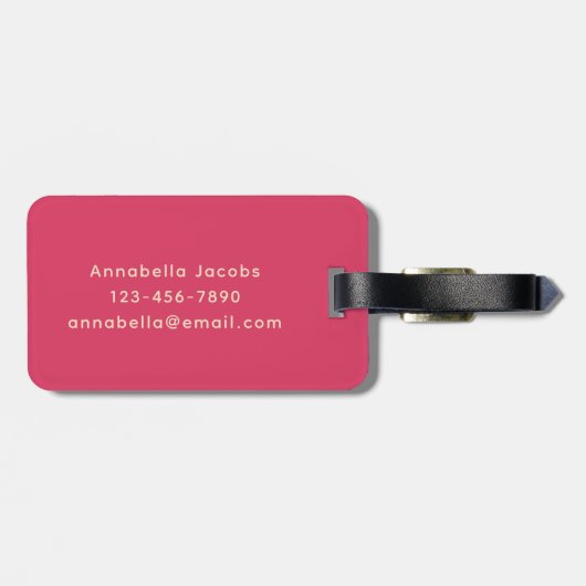 Rosa Retro Vibe Leaf Muster Monogramm Gepäckanhänger (Rückseite horizontal)