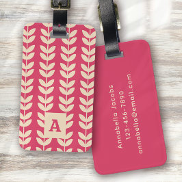 Rosa Retro Vibe Leaf Muster Monogramm Gepäckanhänger