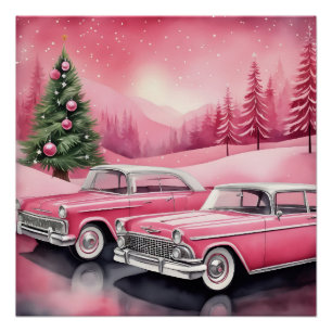 Rosa Retro Vintage Car Poster