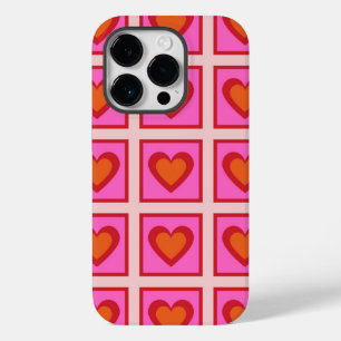 Rosa Retro Vintage kariertes Herz Y2K Muster Case-Mate iPhone 14 Pro Hülle