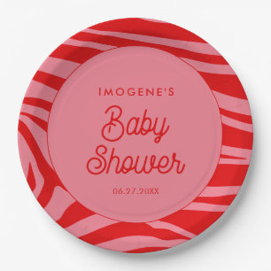 Rosa Retro-Vintage-Script-Baby-Party Pappteller